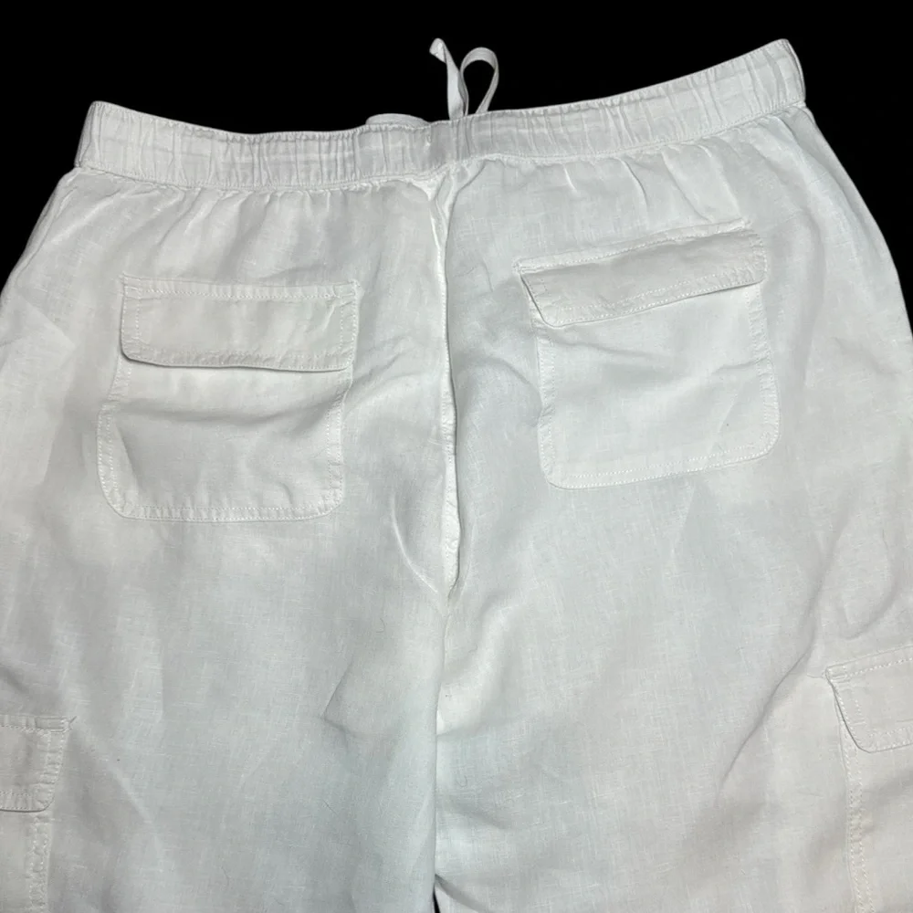 White Nicole Miller 100% Linen Cargo Jogger Pants - Picture 8 of 11